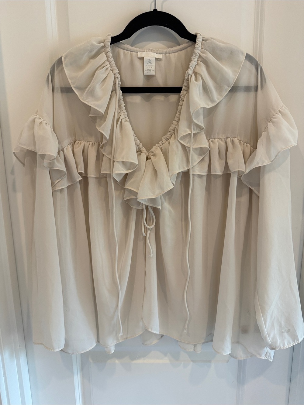 Trendy Fall Ruffled V-Neck Light Cream Women's Blouse